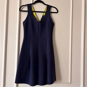 Armani Exchange Dark Blue Backless Dress with Yellow Accents
